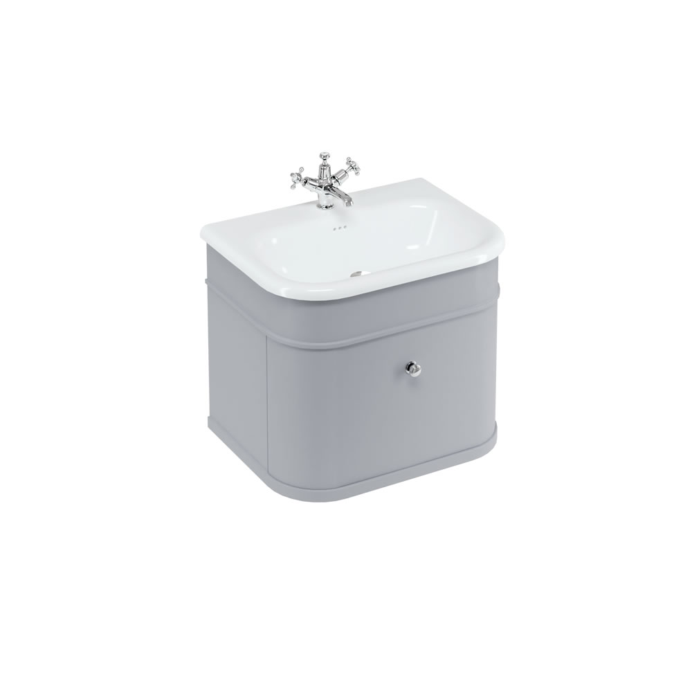 Chalfont 65cm Single drawer unit Matt Grey with roll top basin & chrome handles