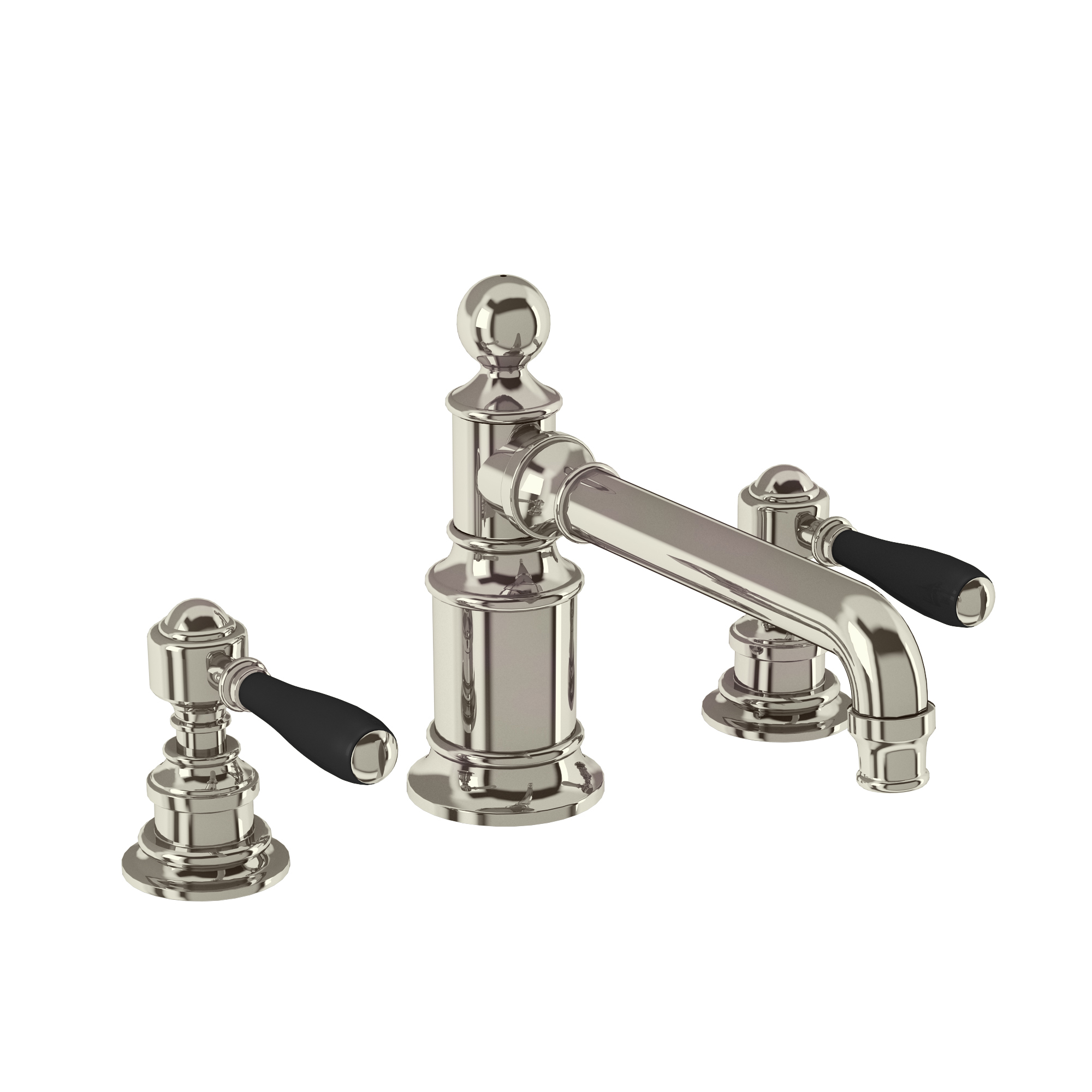 Arcade Three hole basin mixer deck-mounted without pop up waste - nickel - with black lever