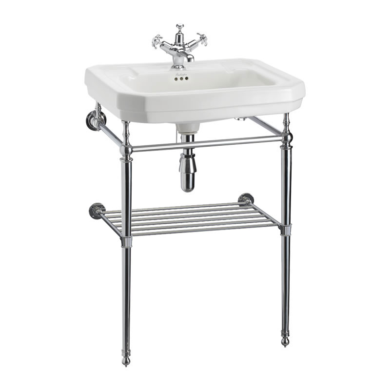 Victorian 61cm basin with basin stand with shelf