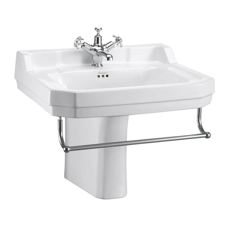 Edwardian 61cm basin, towel rail and semi pedestal