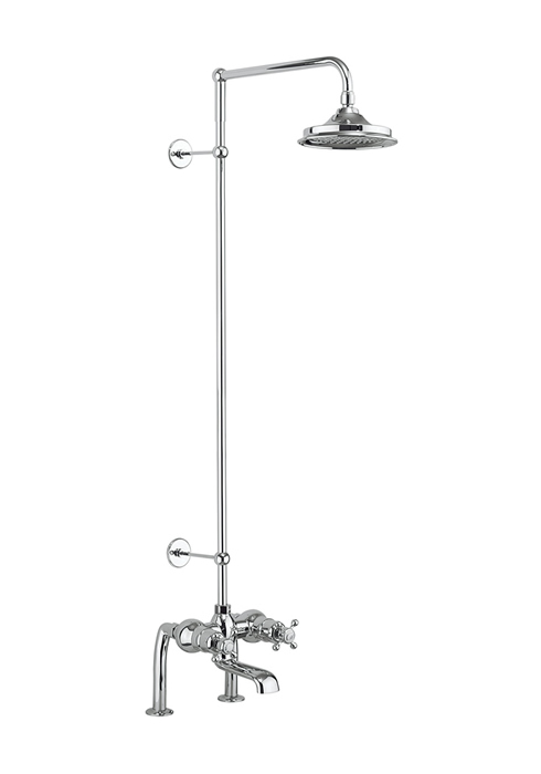 Burlington thermostatic bath shower mixer deck mounted with rigid riser & fixed shower head