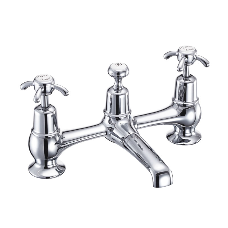 Anglesey 2 tap hole bridge basin mixer with plug and chain waste and swivel spout