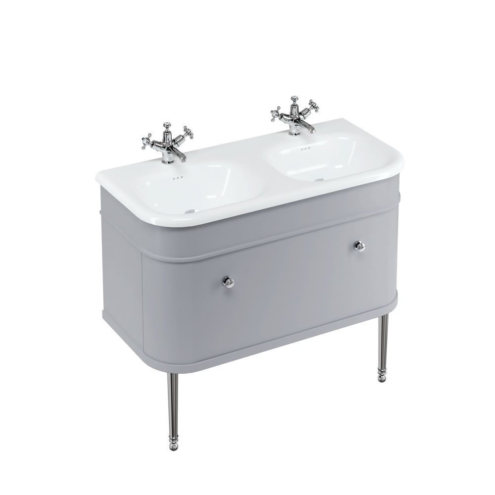 Chalfont 100cm Single drawer unit Matt Grey with roll top basin, chrome legs & chrome handles