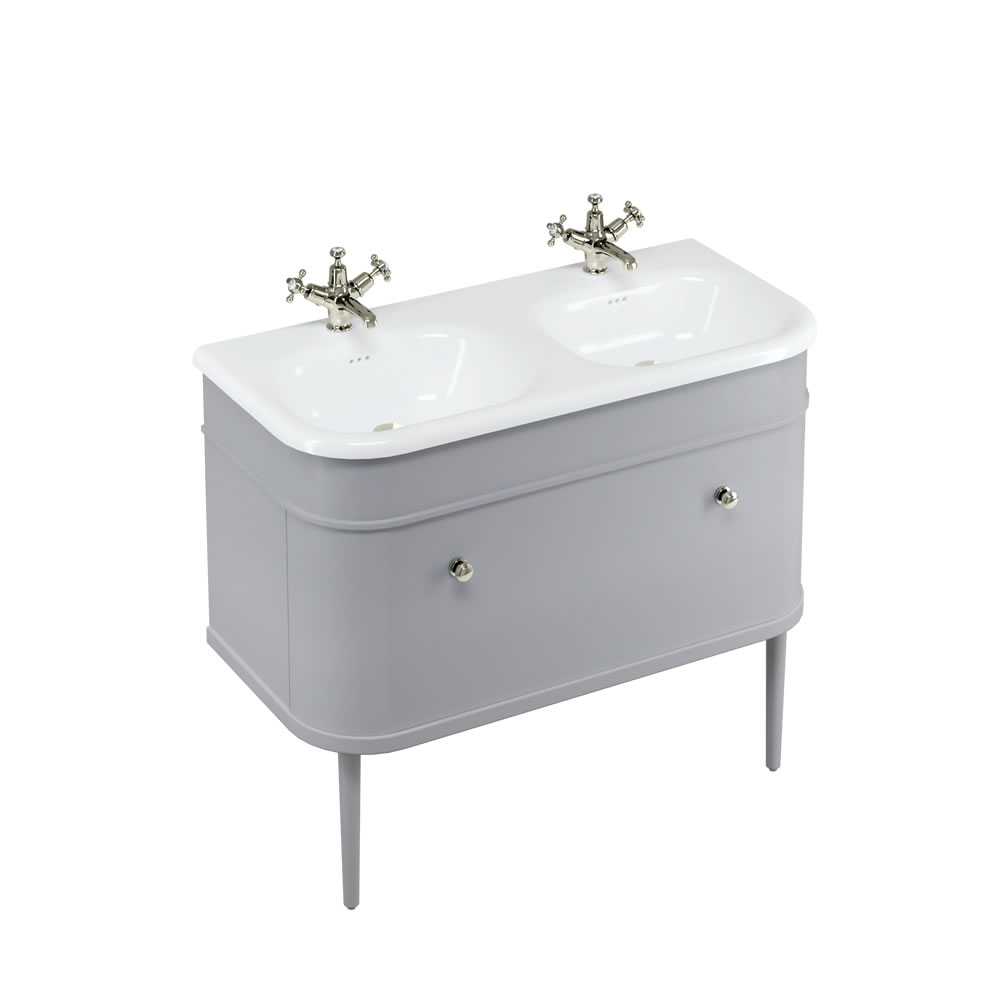 Chalfont 100cm Single drawer unit Matt Grey with roll top basin, matt grey legs & nickel handles