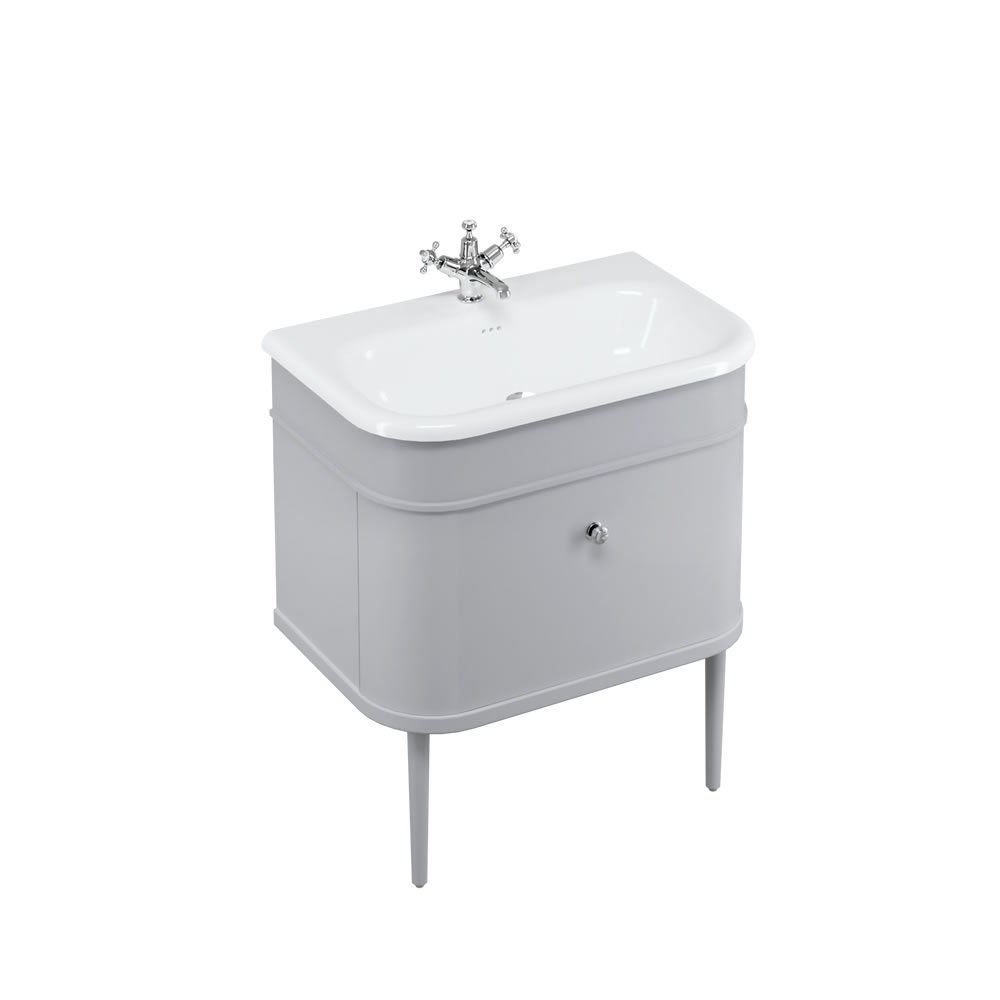 Chalfont 75cm Single drawer unit Matt Grey with roll top basin, matt grey legs & chrome handles