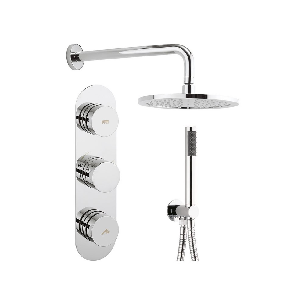 Dial Central Trim Thermostatic Shower Valve with 2 Way Diverter, Wall Outlet, Shower Handset, Hose, Shower Head & Arm