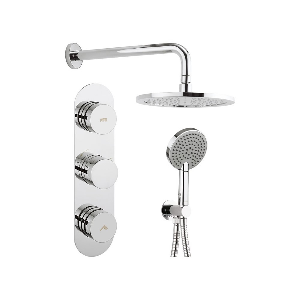 Dial Central Trim Thermostatic Shower Valve with 2 Way Diverter, Wall Outlet, 3 Mode Handset, Hose, Shower Head & Arm
