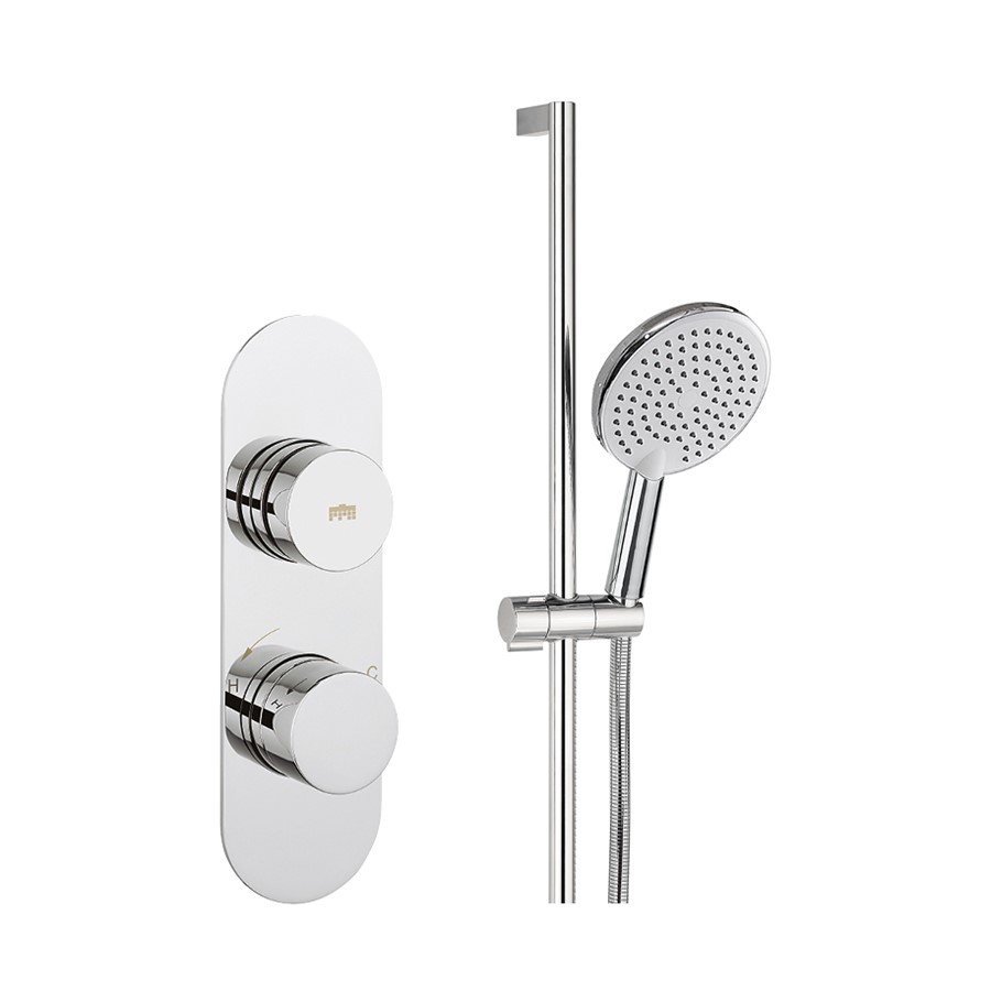 Dial Central Trim Single Outlet Thermostatic Shower Valve with Slide Rail, Handset & Hose