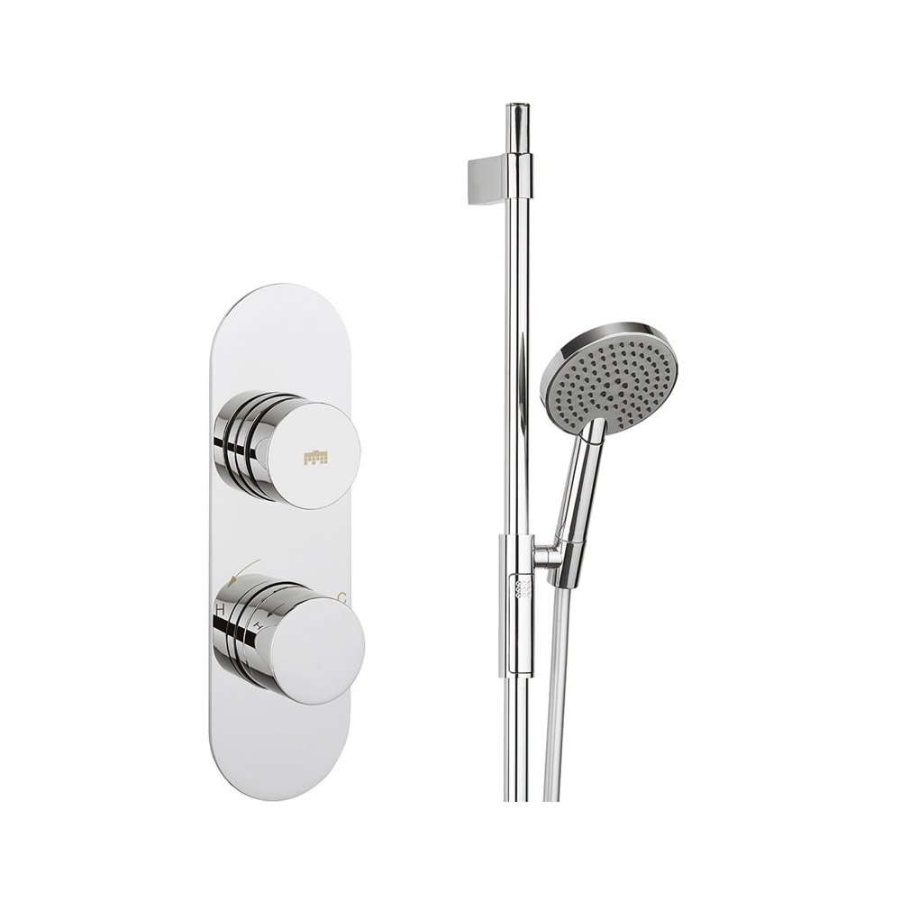 Dial Central Trim Single Outlet Thermostatic Shower Valve with Slide Rail, 3 Mode Handset & Hose