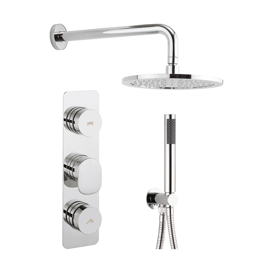 Dial Pier Trim Thermostatic Shower Valve with 2 Way Diverter, Wall Outlet, Handset, Hose, Shower head & Arm 