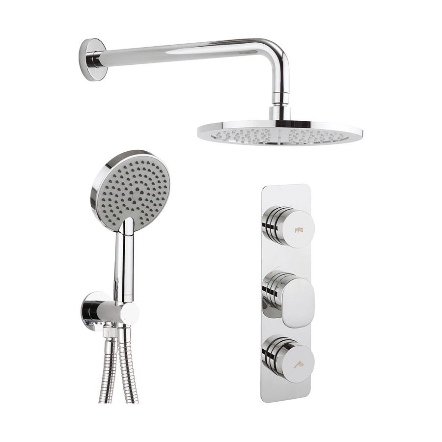 Dial Pier Trim Thermostatic Shower Valve with 2 Way Diverter, Wall Outlet, 3 Mode Handset, Hose, Shower head & Arm 