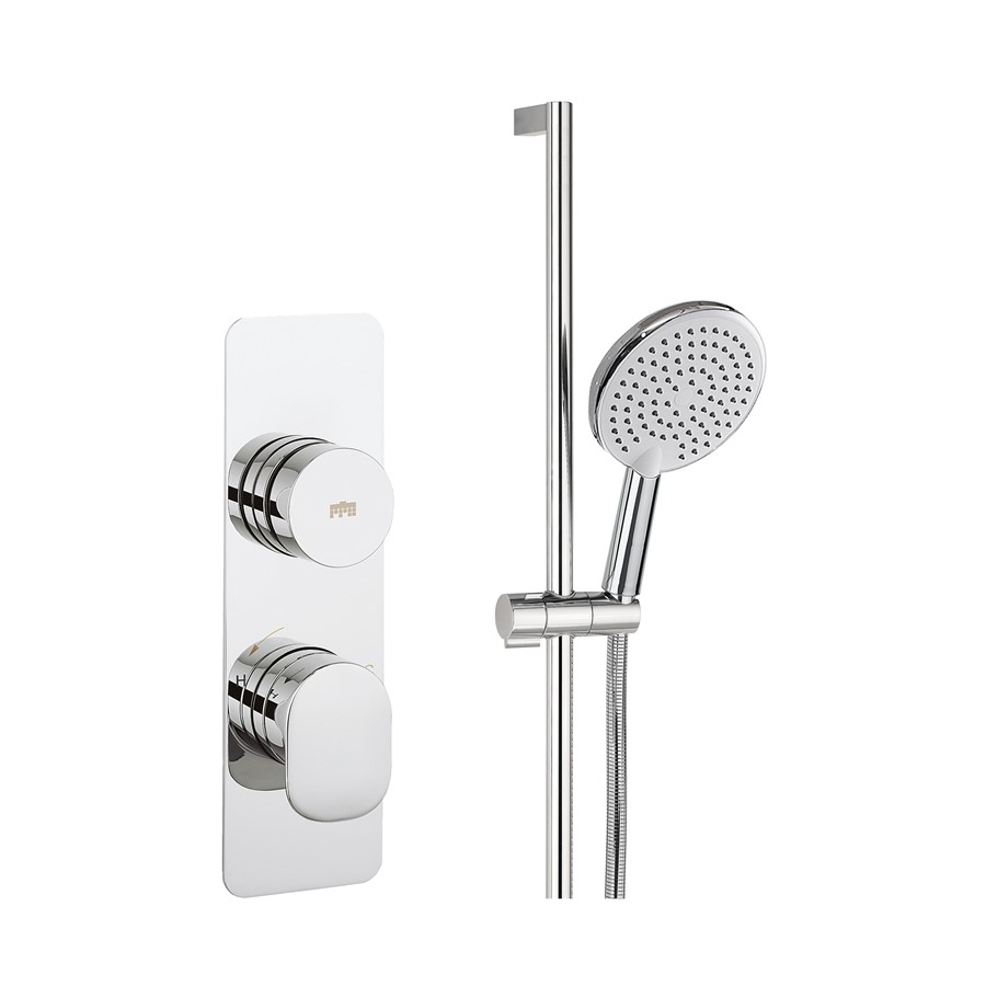 Dial Pier Trim Single Outlet Thermostatic Shower Valve with Slide Rail, Handset & Hose