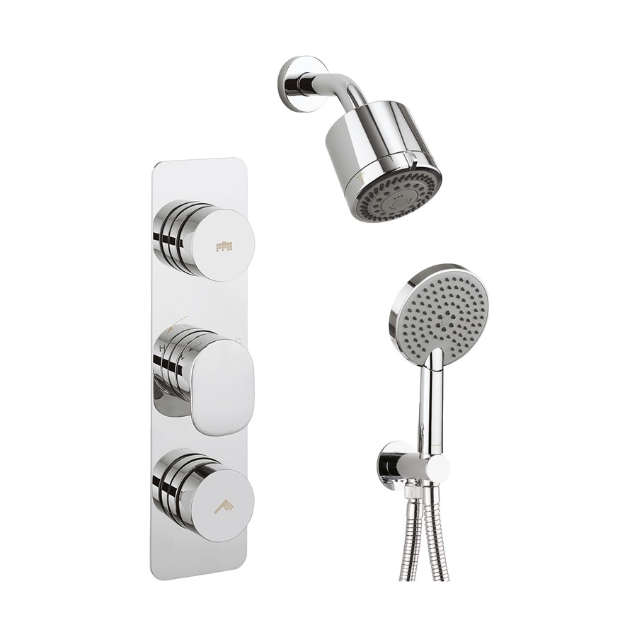 Dial Pier Trim Thermostatic Shower Valve with 2 Way Diverter, Wall Outlet, Handset, Hose, Shower head & Arm 