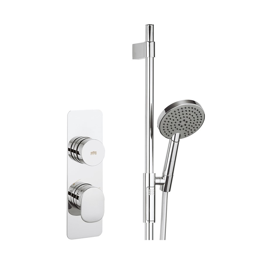 Dial Pier Trim Single Outlet Thermostatic Shower Valve with Slide Rail, 3 Mode Handset & Hose