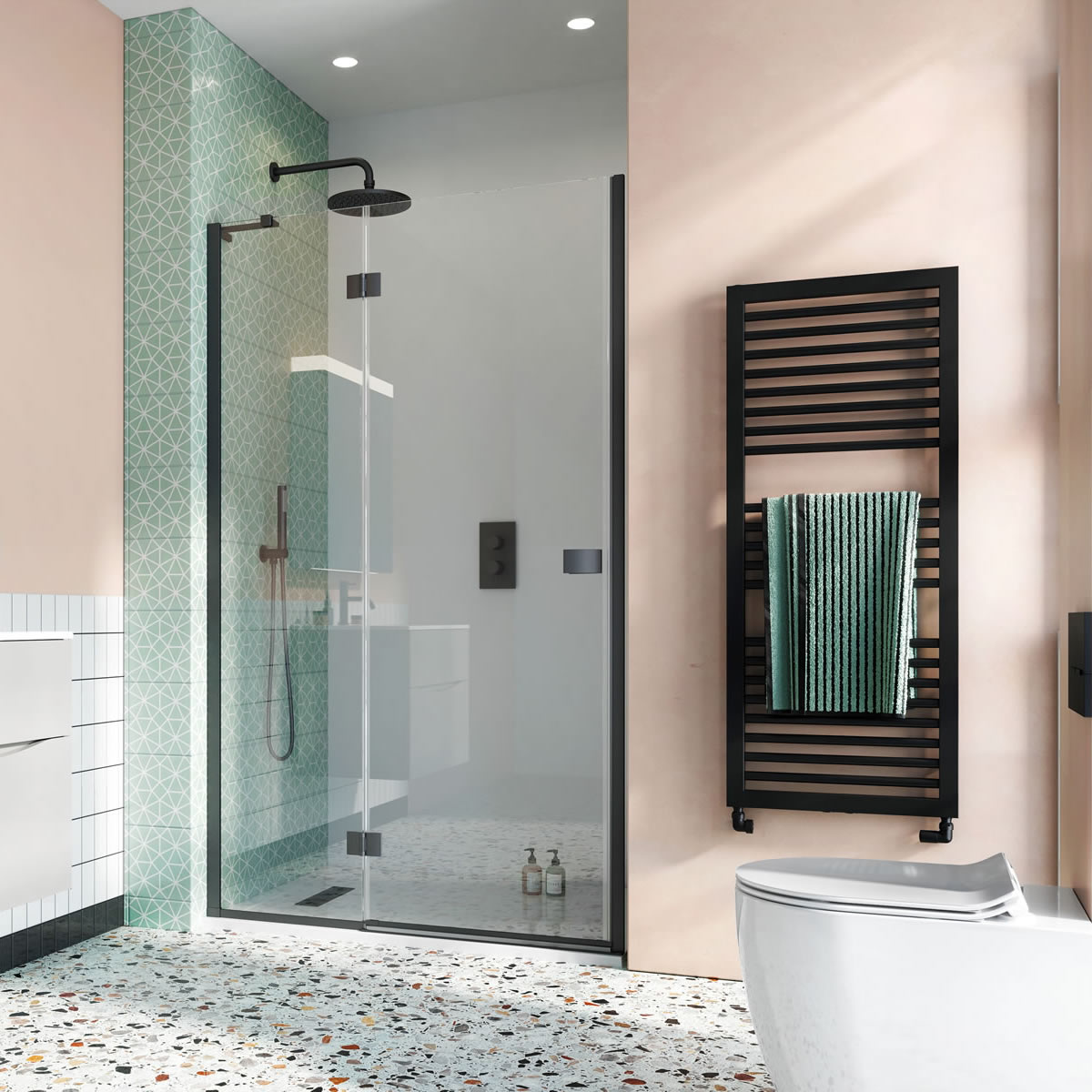 Design 8 Hinged Shower Door with Inline Panel