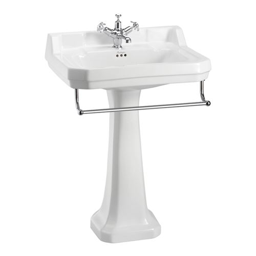 Edwardian 61cm basin, towel rail and regal pedestal