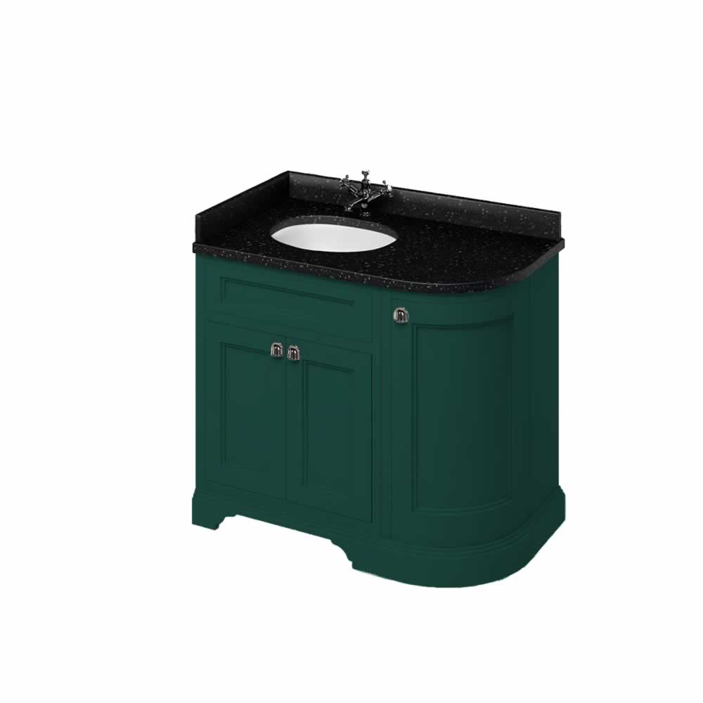 Freestanding 100 Curved Corner Vanity Unit Left Hand - Matt Green
