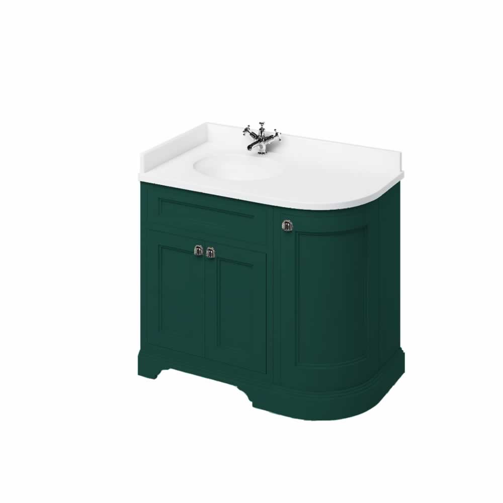 Freestanding 100 Curved Corner Vanity Unit Left Hand - Matt Green
