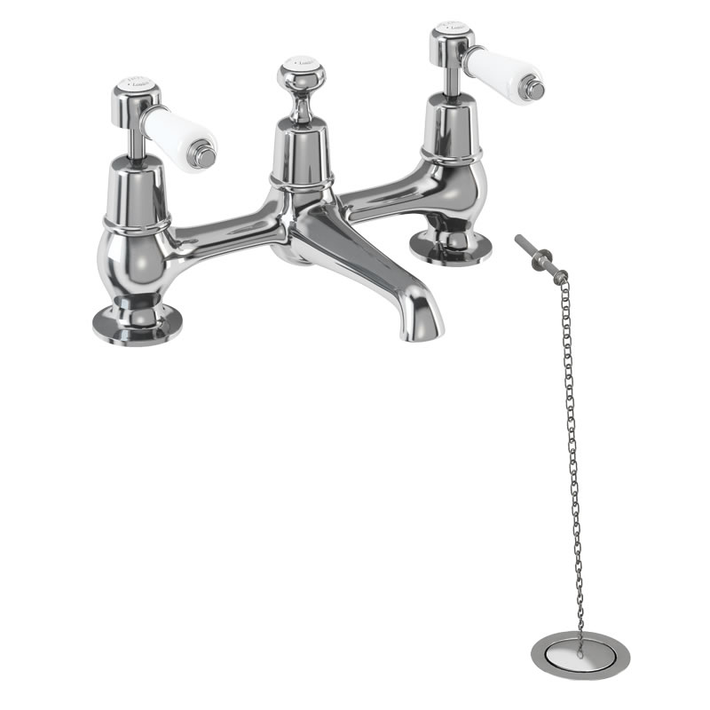 Kensington 2 tap hole bridge basin mixer with plug and chain waste and swivel spout