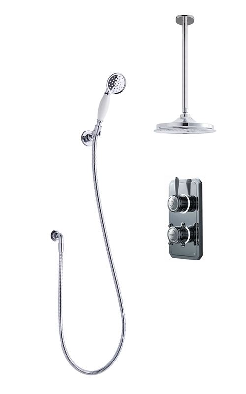 Classic 1910 dual outlet shower set with ceiling arm - low pressure