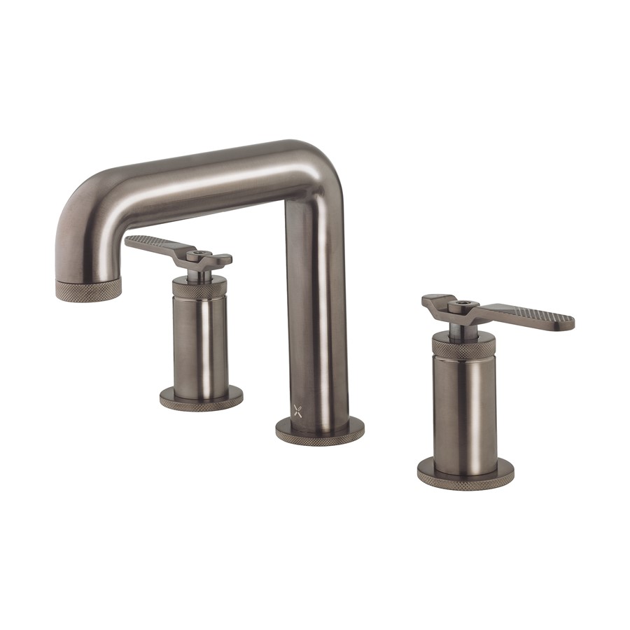 UNION Three Hole Deck Mounted Basin Set Levers - Brushed Black Chrome