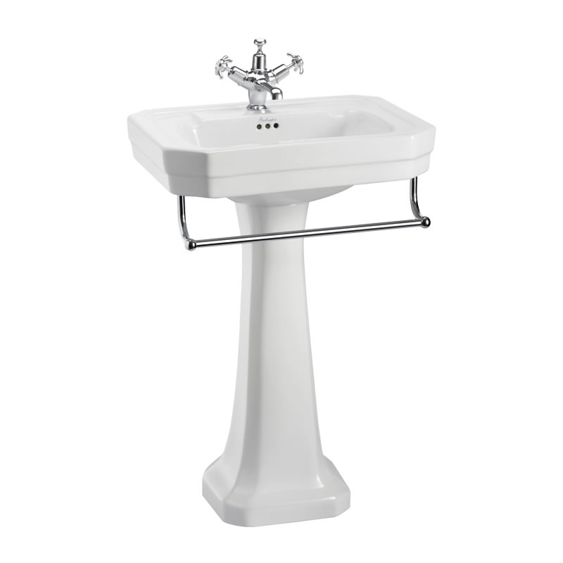 Victorian 56cm basin, towel rail and regal pedestal