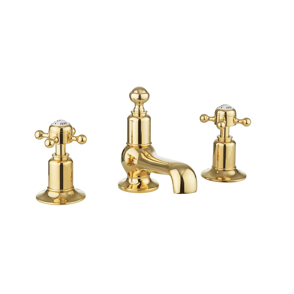 Belgravia Crosshead Basin 3 Hole Set Deck Mounted - Unlacquered Brass