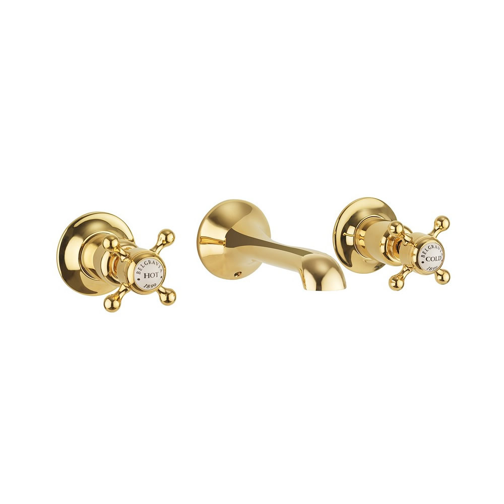 Belgravia Crosshead Basin 3 Hole Set Wall Mounted - Unlacquered Brass