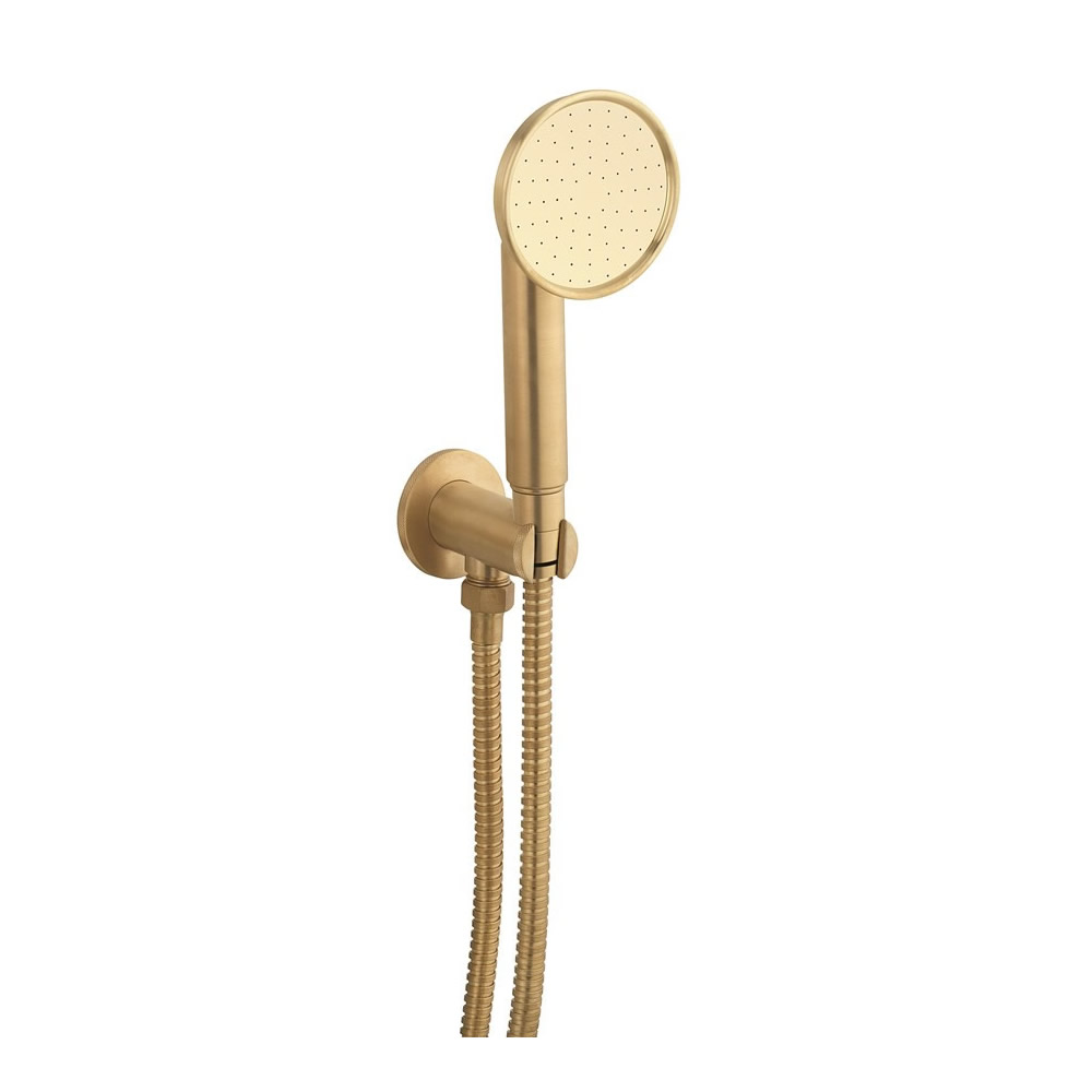 MPRO Industrial Wall Outlet, Single Mode Handset & Hose - Unlacquered Brushed Brass
