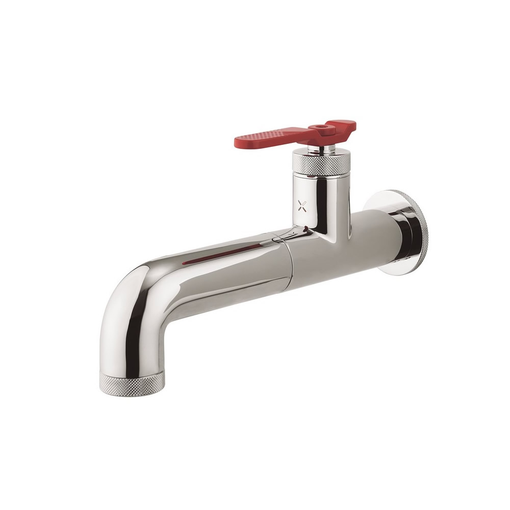 UNION Single Hole Wall Mounted Basin Set Chrome Red Lever