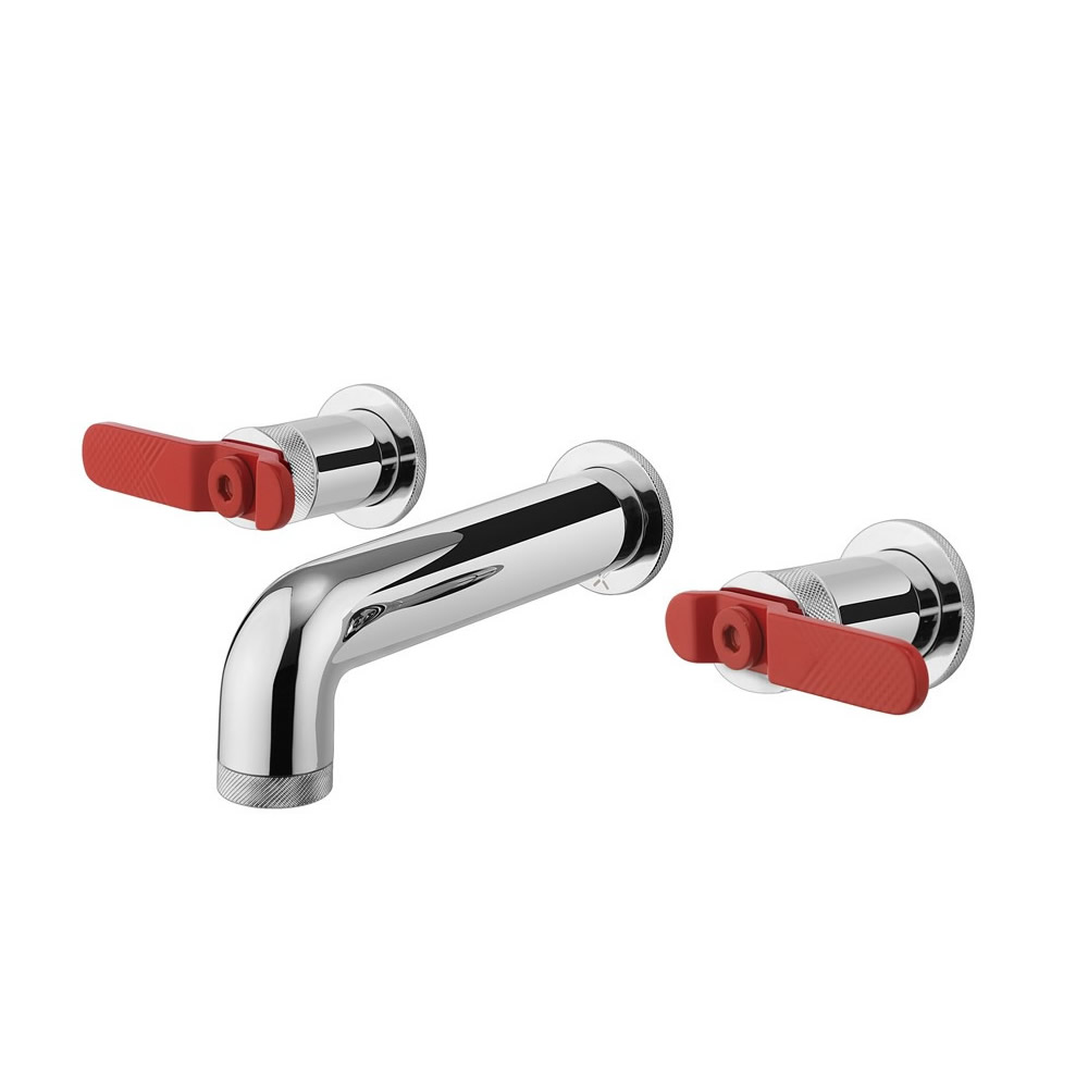 UNION Three Hole Wall Mounted Basin Set Chrome Red Levers