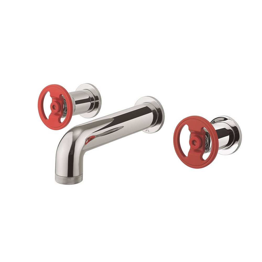 UNION Three Hole Wall Mounted Basin Set Chrome Red Wheel