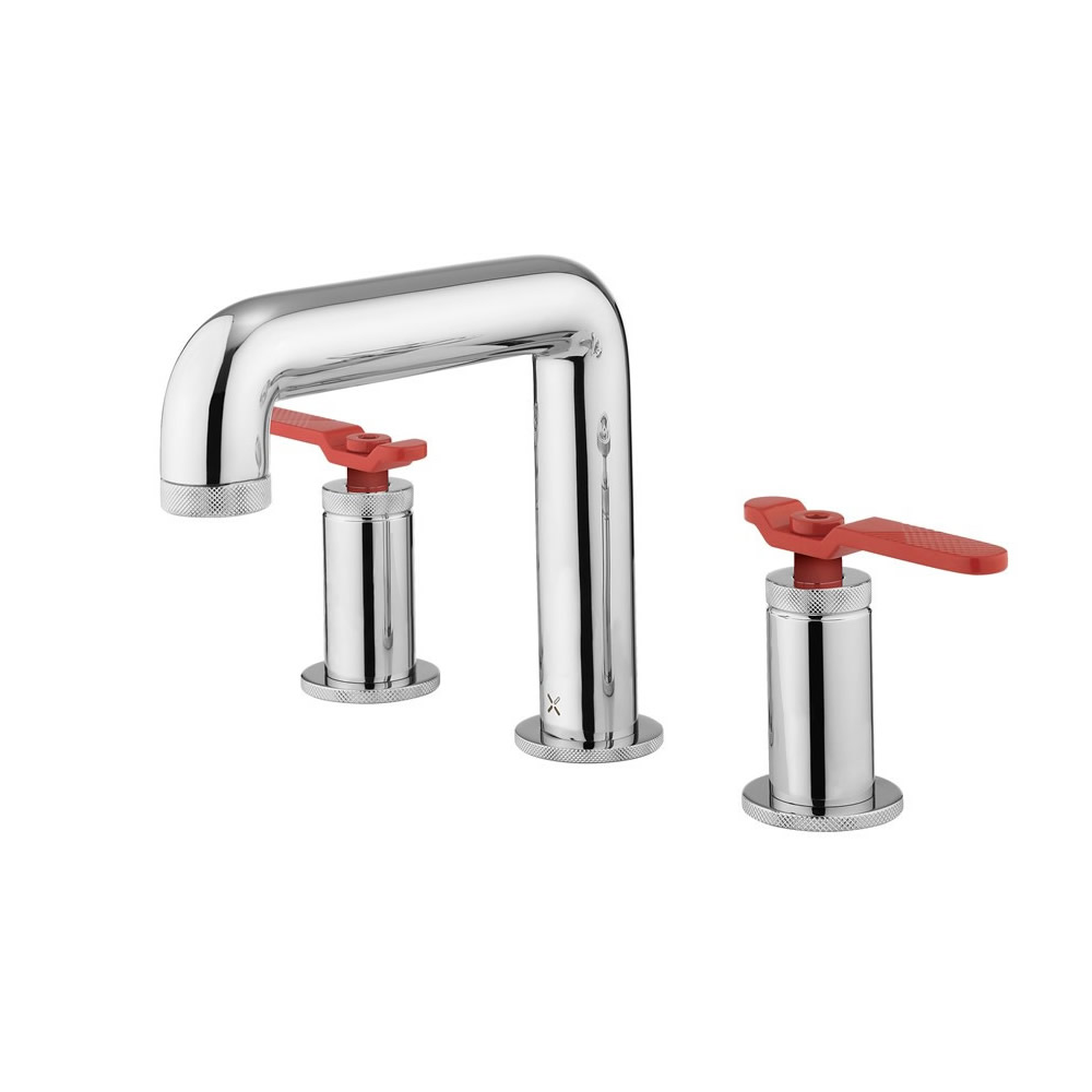 UNION Three Hole Deck Mounted Basin Set Chrome Red Levers